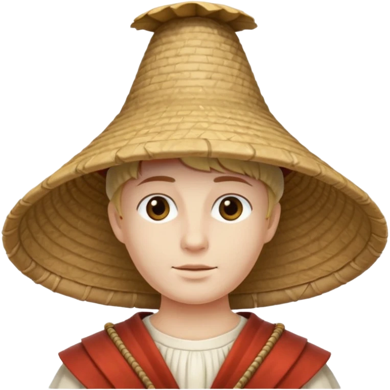 ancient roman conical hat, white, half body emoji