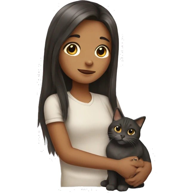 Long hair girl petting a cat emoji