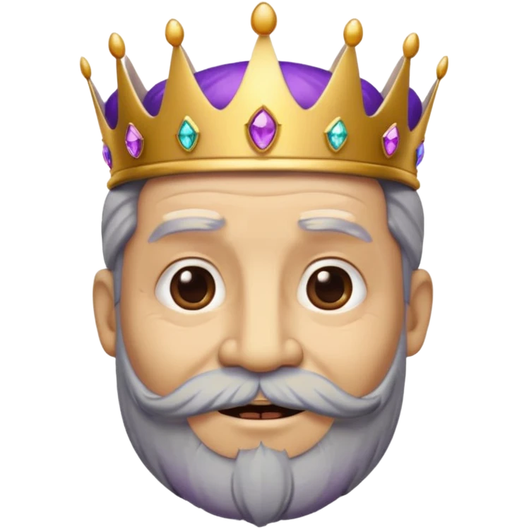 Create a cartoon-style emoji of Baltasar, one of the Three Wise Men. Only show his face and crown. He is older, with a black beard showing streaks of gray, joyful wrinkles, and a purple and gold jeweled crown. Express warmth and wisdom. Colorful and simple, suitable as an emoji. emoji