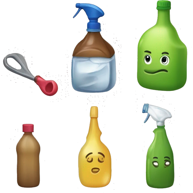 Un cubo de la limpieza, un mocho, una escoba, una bayeta y una garrafa  emoji