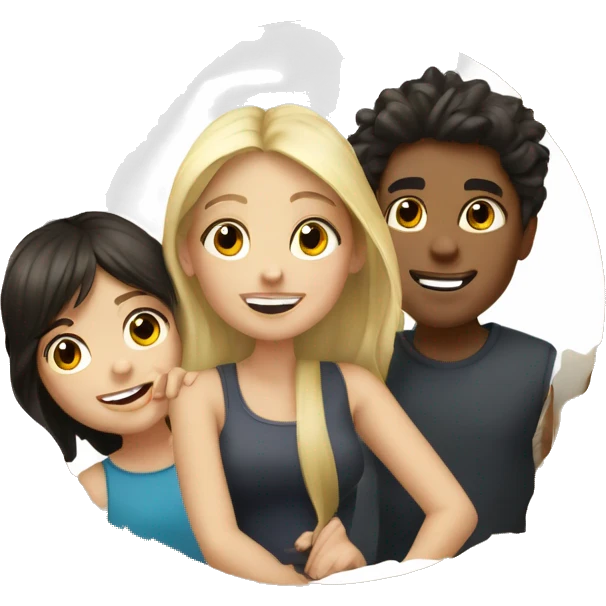 One brunette Girl, one blond girl, two dark haired boys having fun together emoji