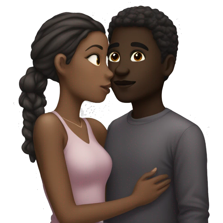 darkskin male with lightskin female kissing cheek emoji