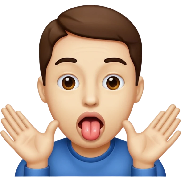 A tounge sticking out with two hands beside in emoji