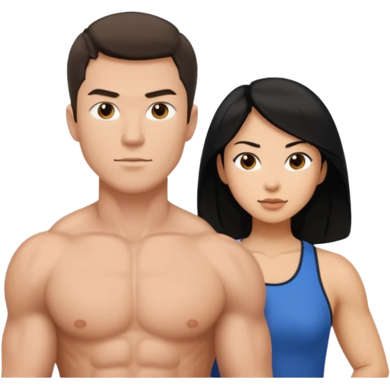white dad with short brunette and in 30's  msucular. mom has long black hair and asian emoji