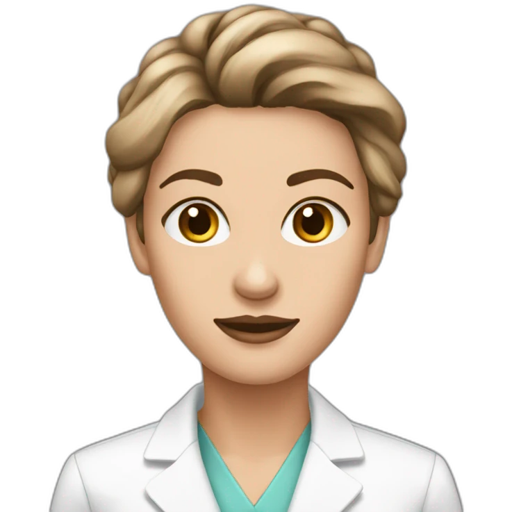 women dermatologist long brown hail, fair skin emoji