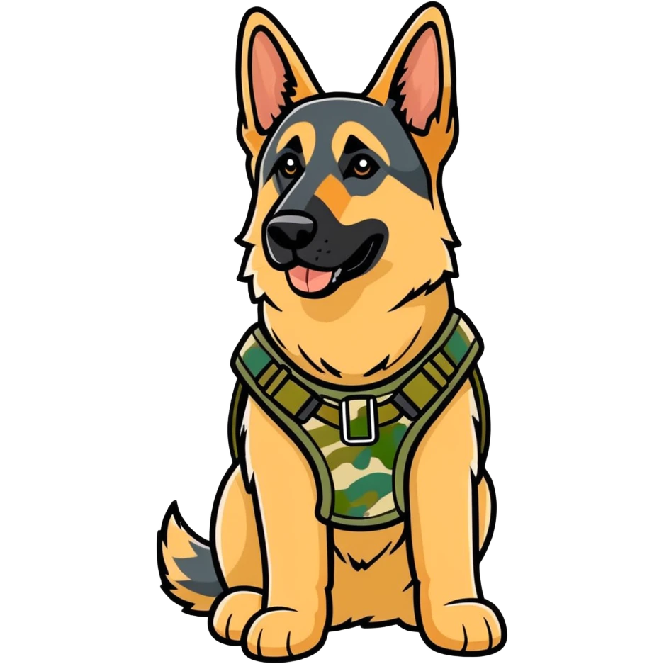 German shepherd with camo harness  emoji