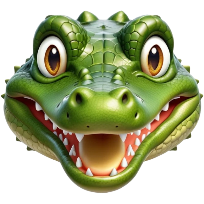 cinematic-realistic-cute-crocodile-portrait-emoji,-head-tilted-playfully-and-inquisitively,-featuring-a-robust,-well-defined-build-with-intricately-detailed,-glossy-olive-green-scales-and-a-surprisingly-endearing-face-with-round,-sparkling eyes emoji