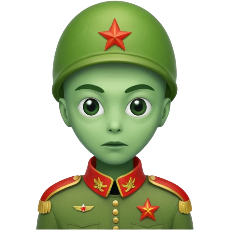 alien, wearing cccp soldier custome, half body emoji