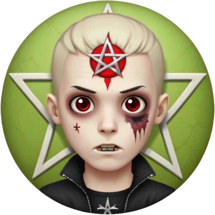 zombie boy emoji, apple style, pentagram on forehead, emo, no text emoji