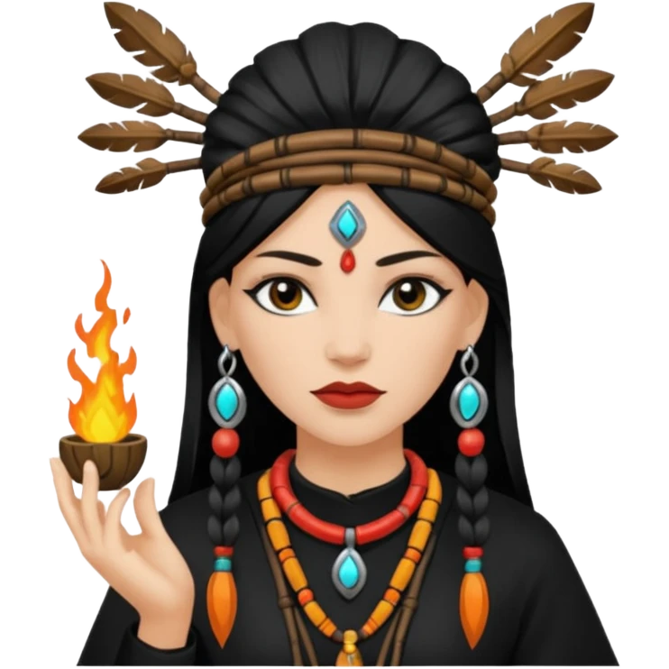 white shaman woman black clothes black accesories  emoji