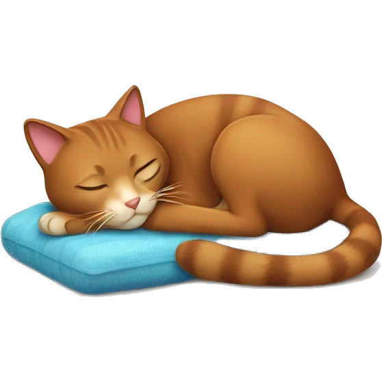 brown cat sleeping with a toy emoji
