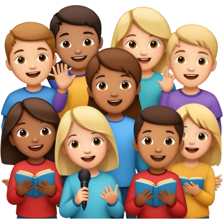 group of children singing together, joyful and friendly emoji