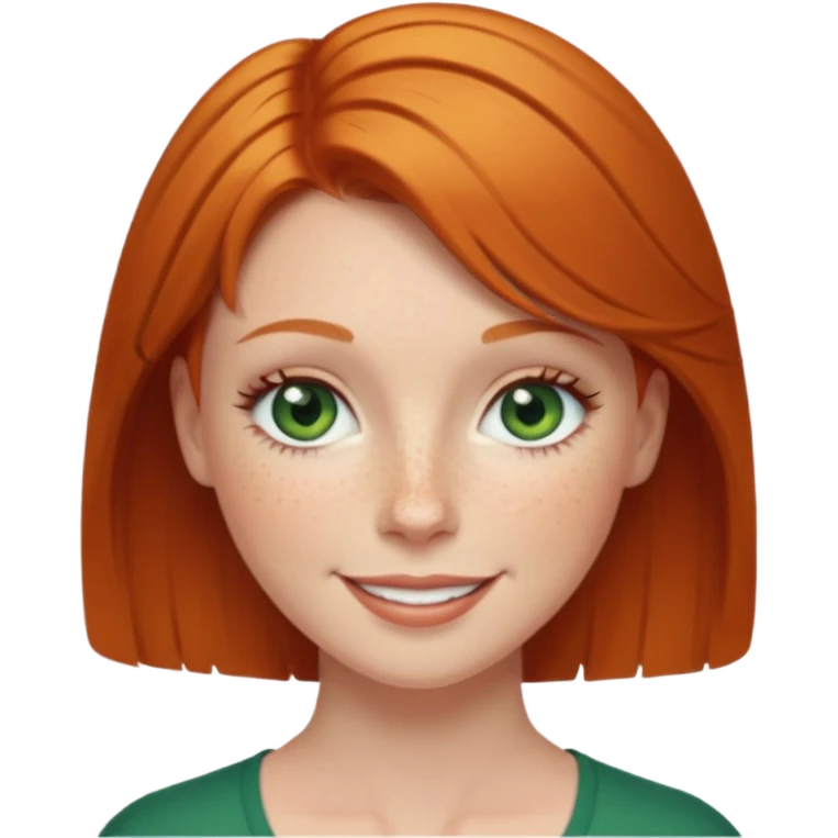 Short Ginger hair, green eyes, eye lashes White woman happy emoji