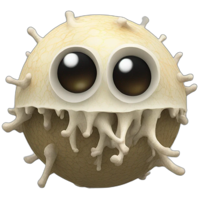3d sphere with a cartoon mycelium texture with big stupid eyes emoji