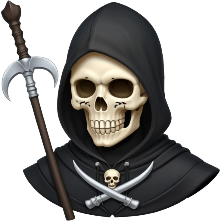 zoomed black hood skull scythe emoji