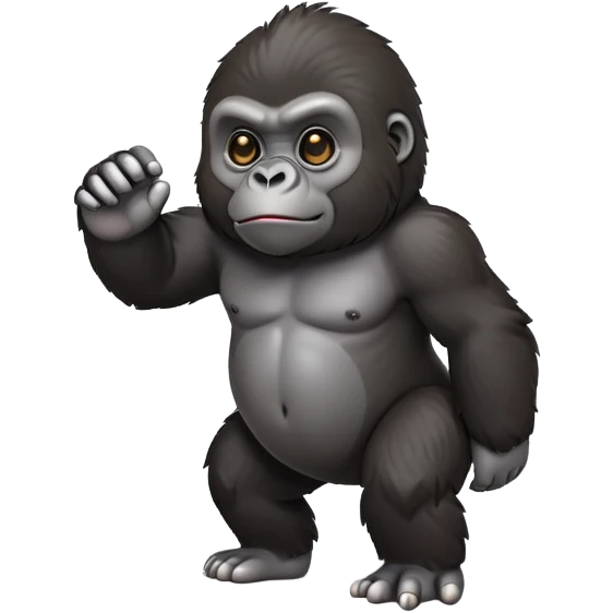 cinematic-cute gorilla-realistic-full-body-on all fours-emoji,-exuding-strength,-thick-dark-fur-in-the-light,-head-tilted-dramatically,-deep-dark-eyes-filled-with-intense-intelligence,-simplified-yet-realistic-focused-features,-highly-detailed,-glowing-with-an-almost-sarcastic-glow emoji