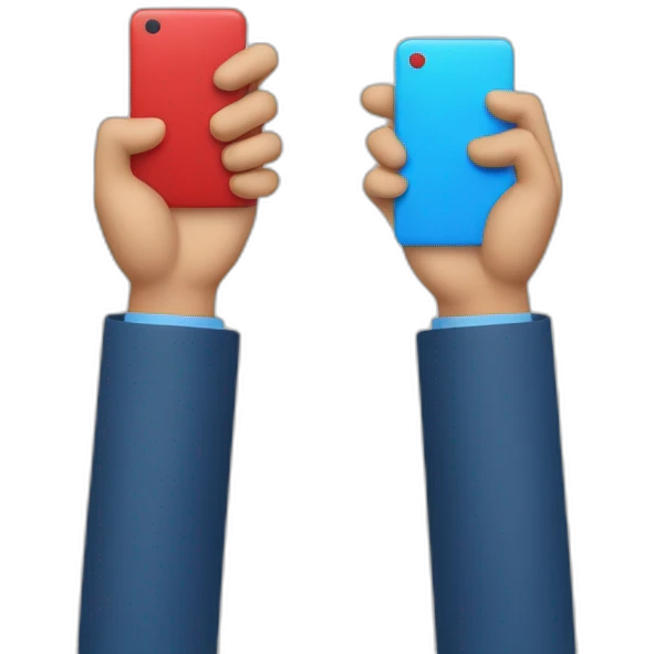 Two hands at the same height open, in one there is a blue tablet and in the other a red one. emoji