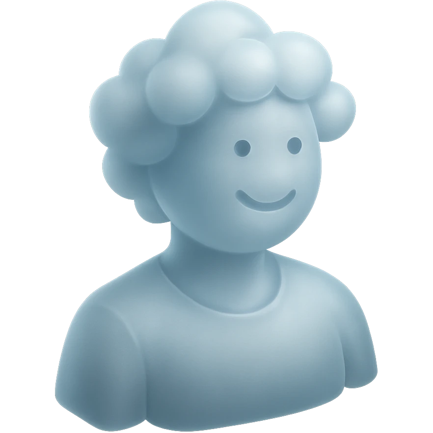 A person from the shoulders up, entirely composed of fluffy white convex clouds, slightly smiling emoji