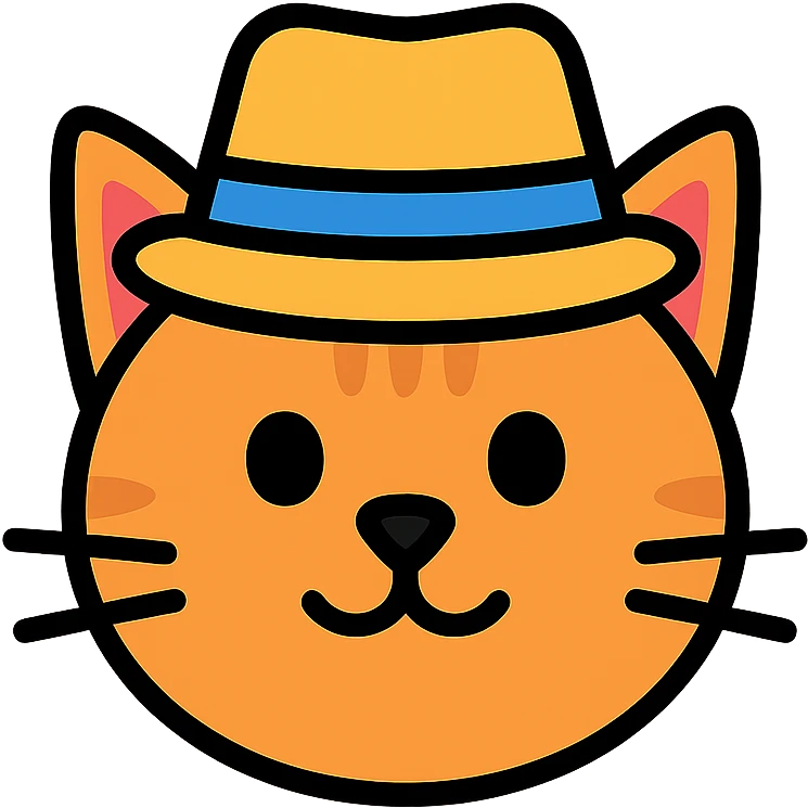 cat wearing a hat, color outlined icon style, clean lines emoji