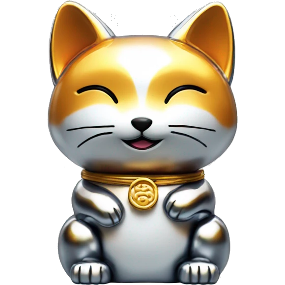 fully chrome fox statue in the form of maneki neko emoji