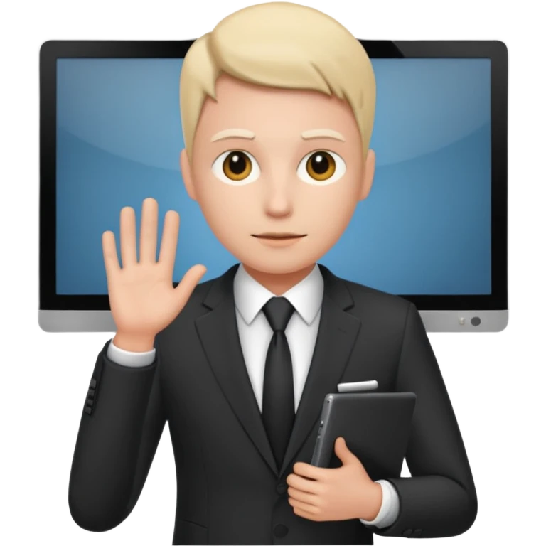  A person that has a computer screen as its head and is wearing a suit emoji