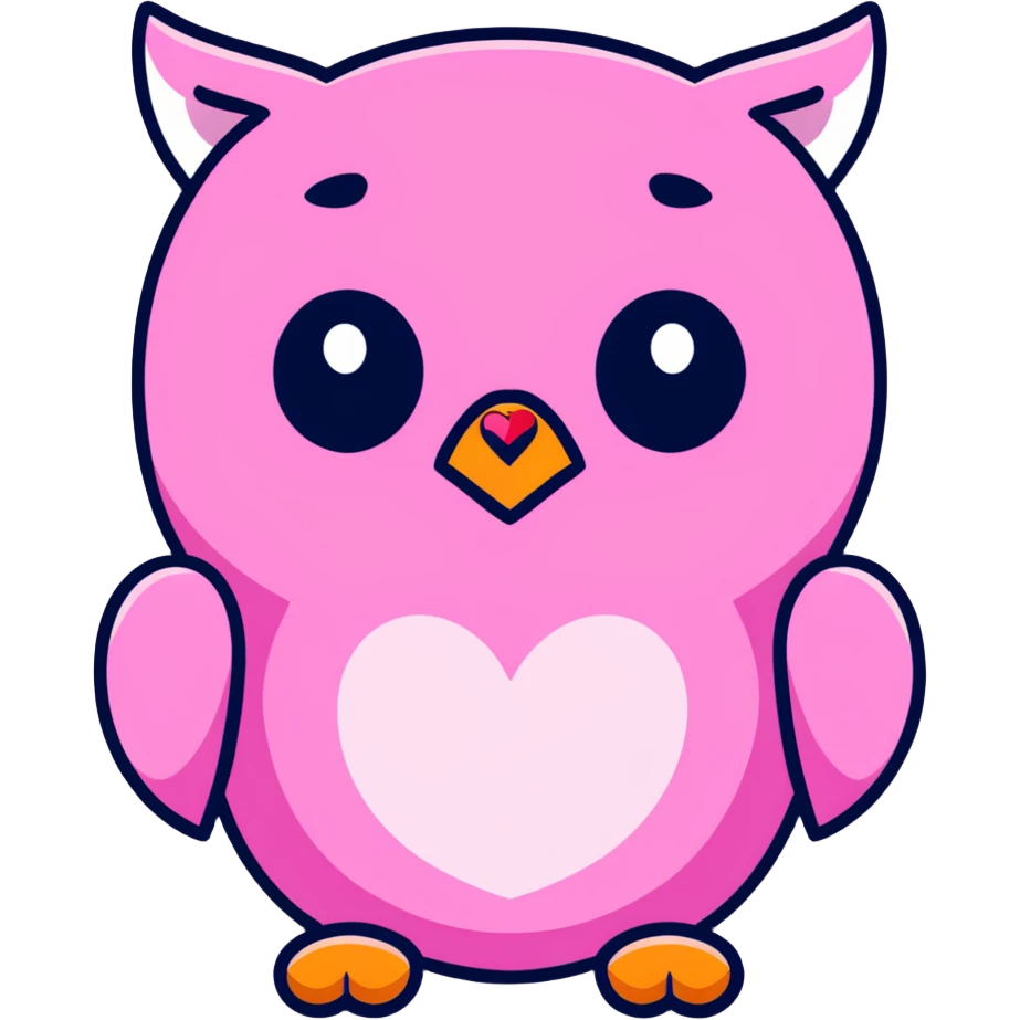 a pink owl in love with a bear, heart eyes, romantic emoji