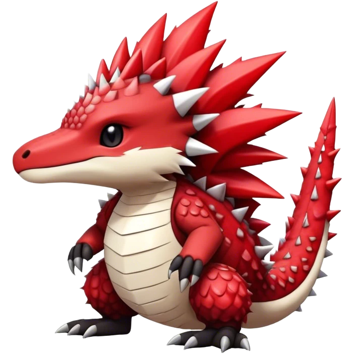 Cute cool black red white animal hybrid Fakemon full body, detailed, spiky, scaly, edgy emoji