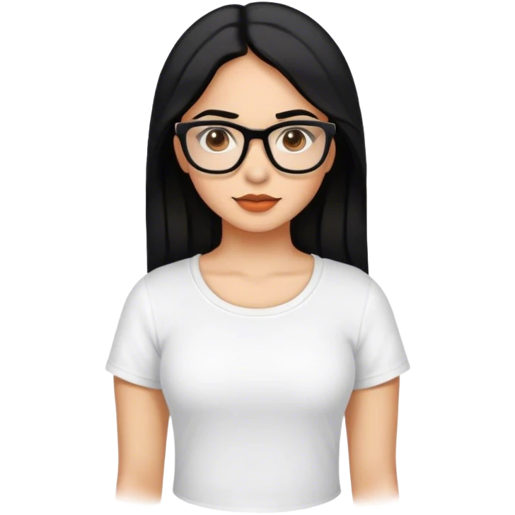 A latina girl with black hair brown eyes black glasses wearing white top, she has light skin is mexican emoji