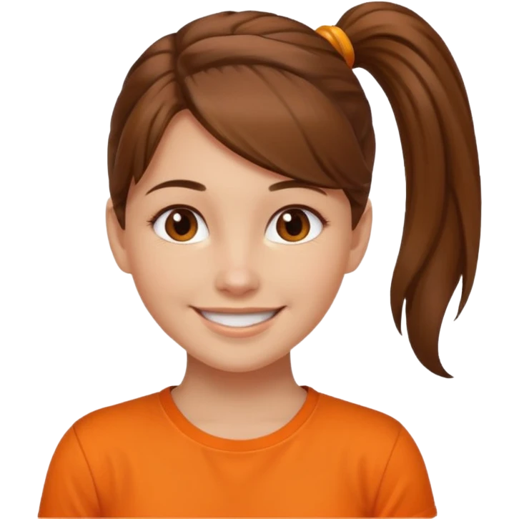 brown hair girl with ponytail and orange shirt older emoji