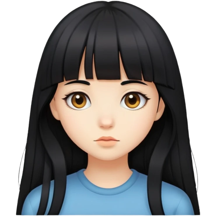 shy girl with long black hair and bangs emoji