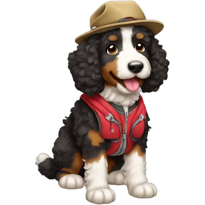 Bernedoodle dressed as hiker emoji