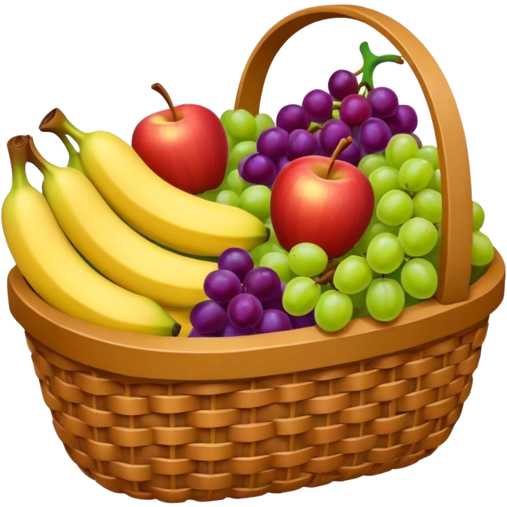 A wicker basket filled with apples, grapes, and bananas.






































 emoji