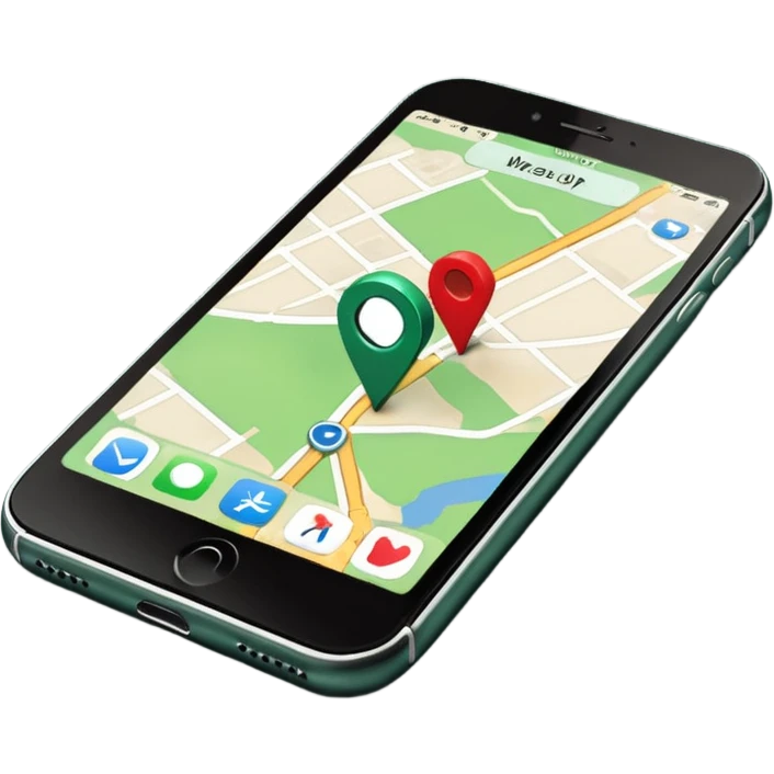 dark green geotag pointing to map on dark green iphone display emoji