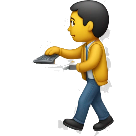 A person is walking while working on a computer, very busy. emoji