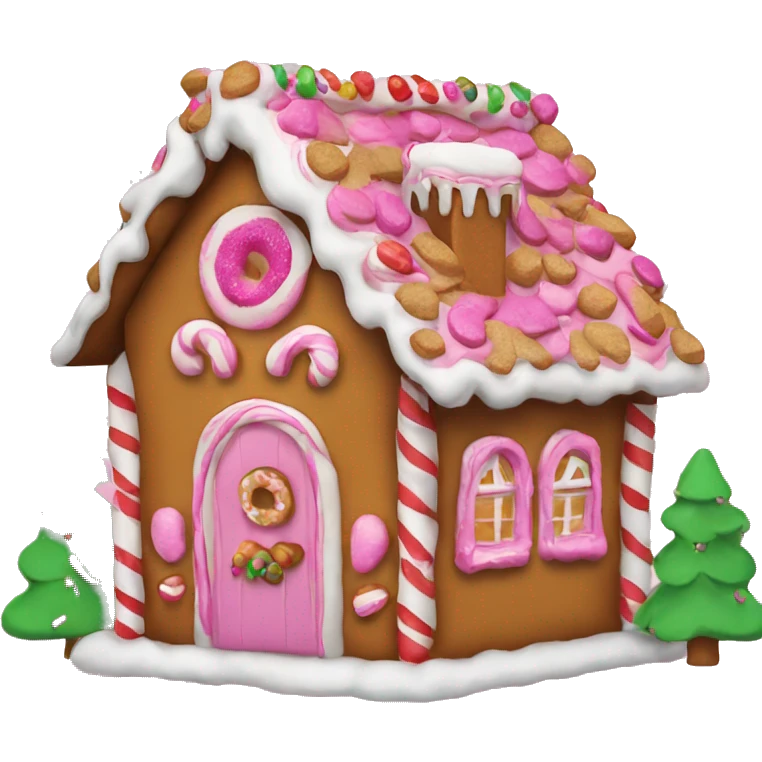 gingerbread house with pink toppings emoji