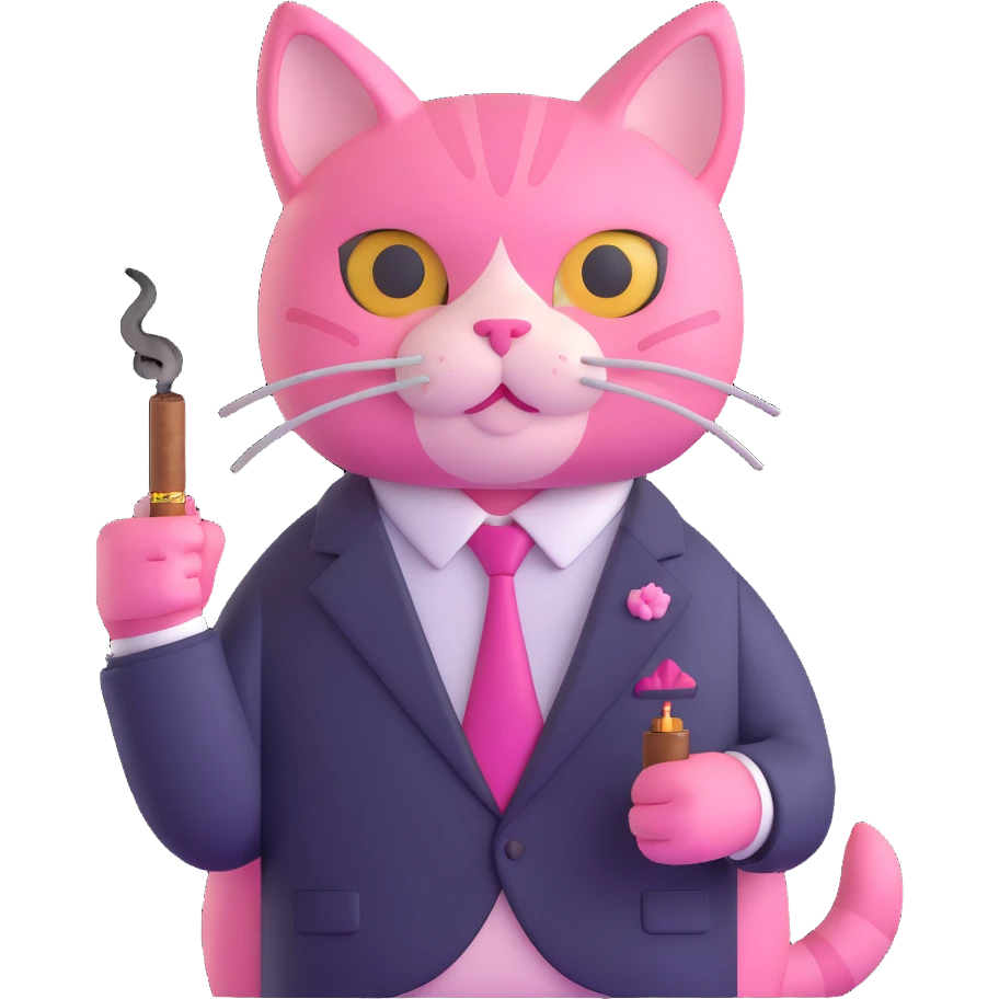 cute pink cat mafia boss with suit and cigar emoji