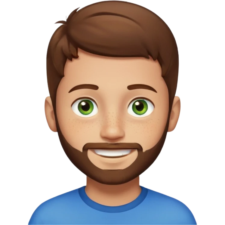 a young boy with brown hair, with a mix of blue and green eyes, a little bit of beard. smiling and light skin colour emoji
