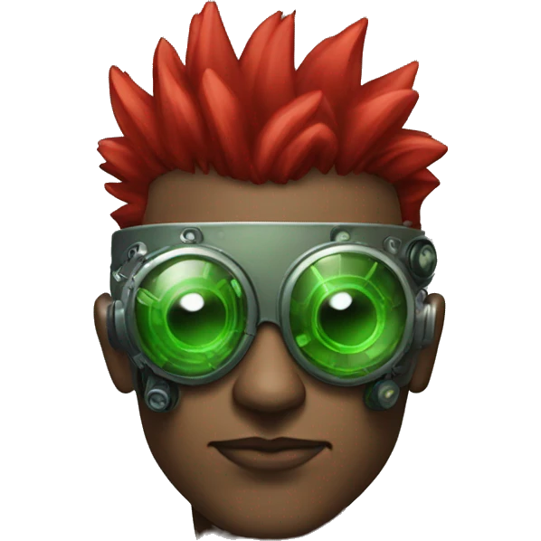Male cyborg with thin red Mohawk and green steampunk goggles emoji