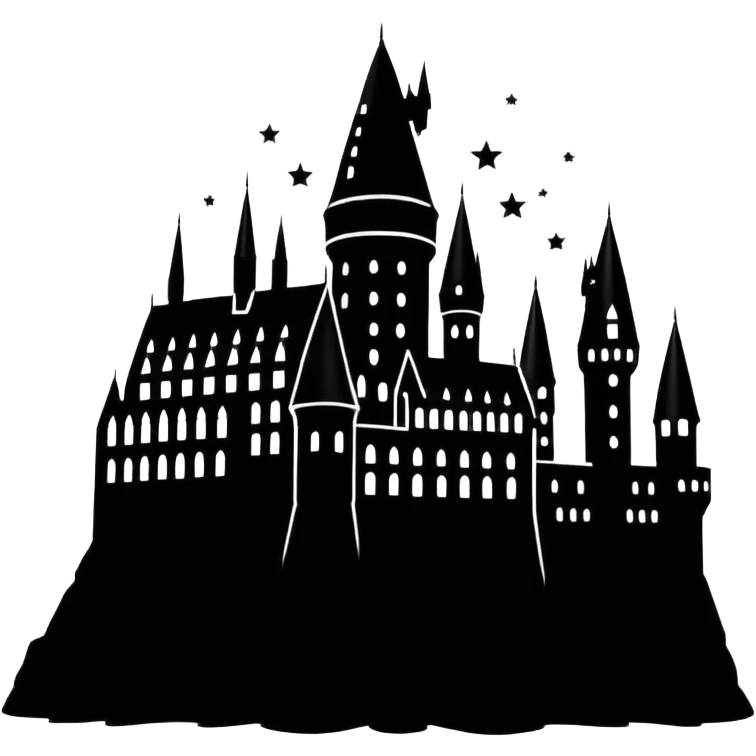 Harry Potter series, Hogwarts castle silhouette with stars, outlined icon emoji
