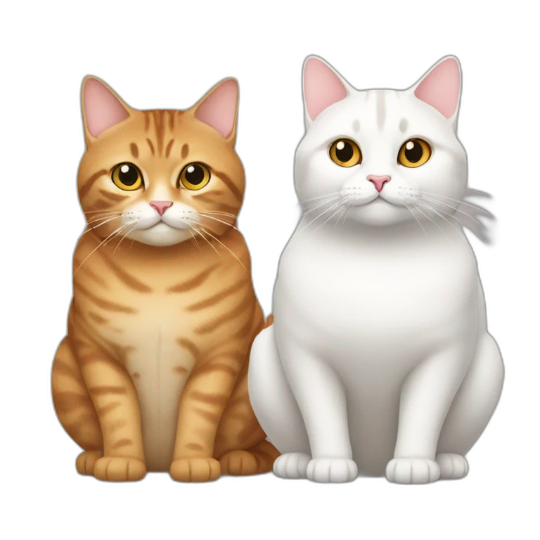 Two fat cats, one tabby and one white emoji