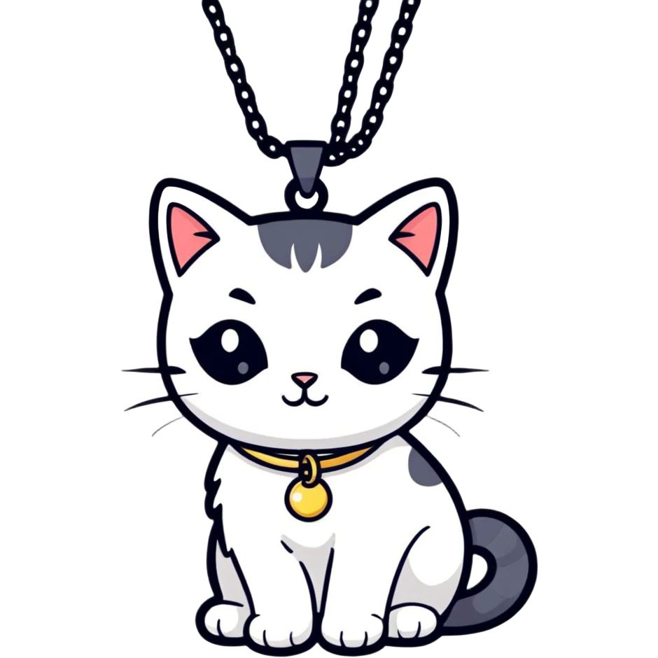 cute cat with a necklace pendant, cartoon sticker style emoji