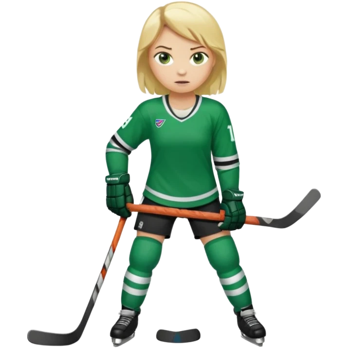 Girl hockey player full body with green jersey emoji