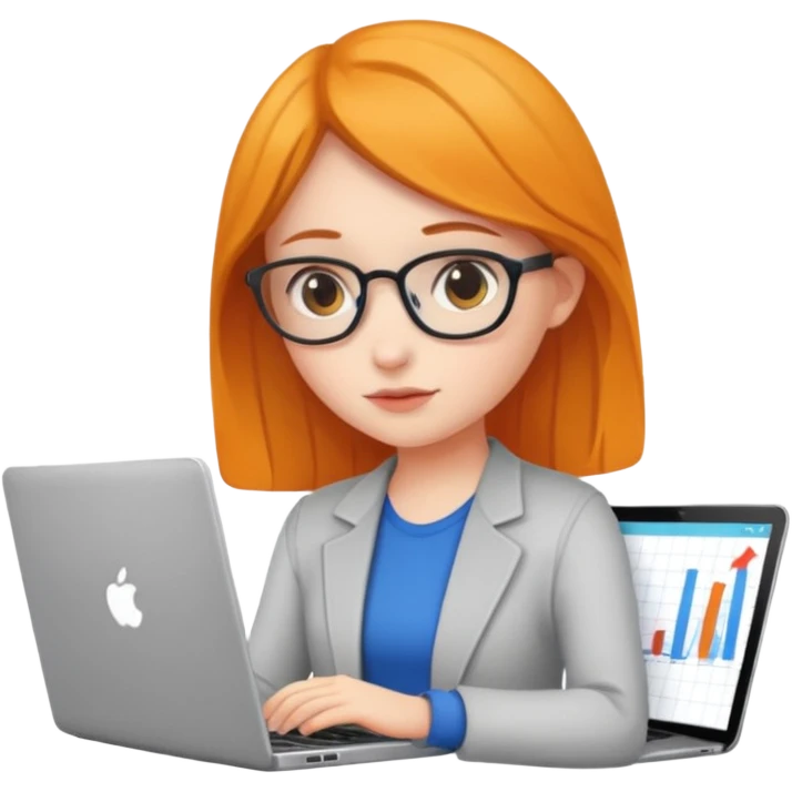 девушка с ноутбуком и графиком emoji