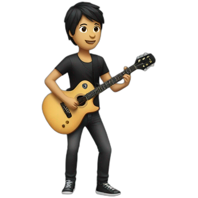 Guitar coach dark short hair playing a black guitar emoji