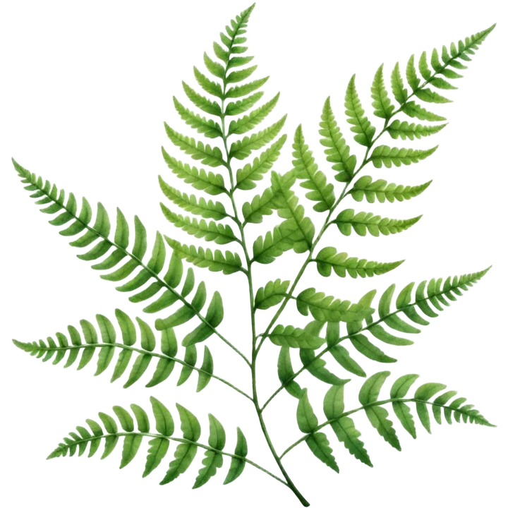 A close-up of a fern plant with intricate leaves, painted in soft watercolor greens with a subtle textured background.
 emoji