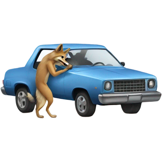 A coyote playing with a car emoji