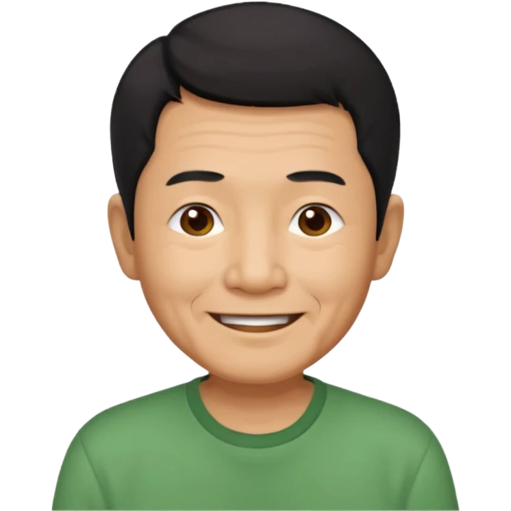 asian old man black short hair green shirt smiling emoji