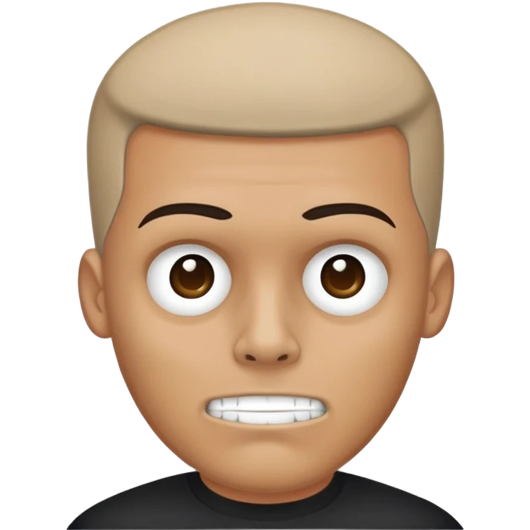 man with oval-shaped flat-top head wearing a black shirt with a gray skull on the front emoji