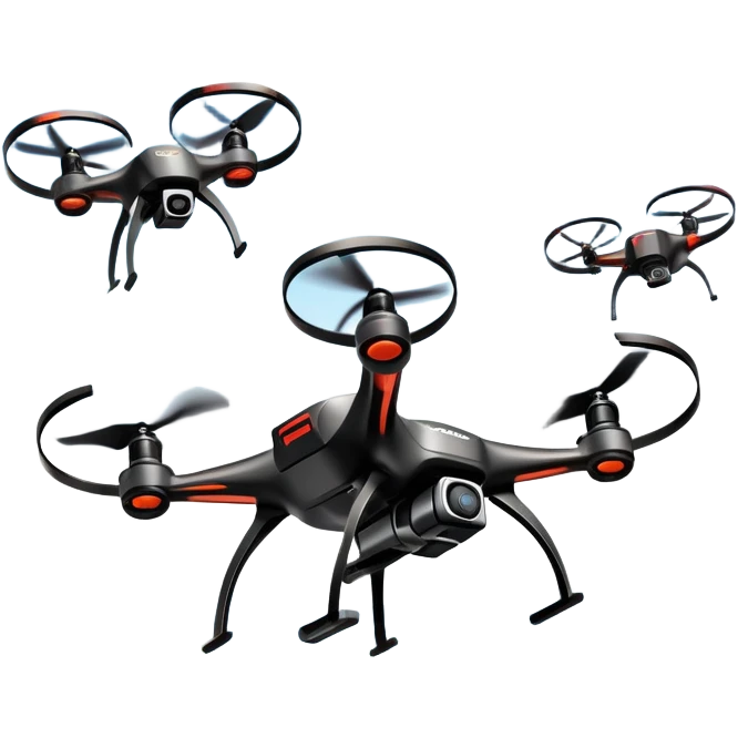 An icon showing a racing quadcopter drone in the foreground, flying at high speed through a course filled with obstacles and checkpoints. Other drones zoom in the background over a dynamic landscape. Transparent background highlights the thrill and precision of drone racing. emoji