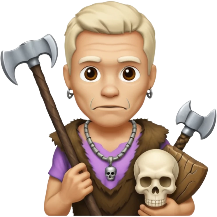 Stone age man  with skull Bone Necklace axe  emoji